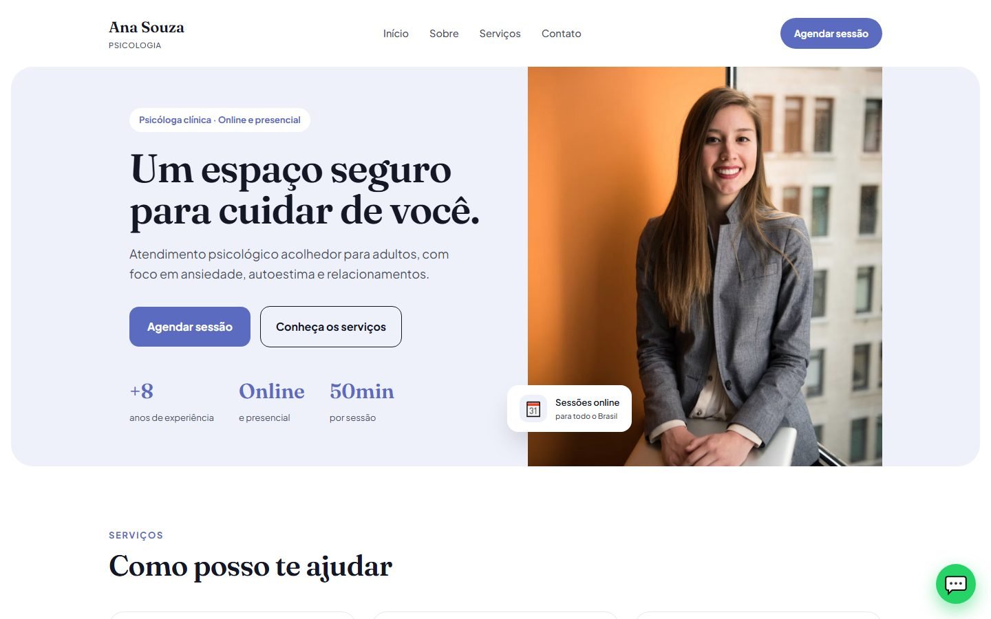 Exemplo de site profissional no computador