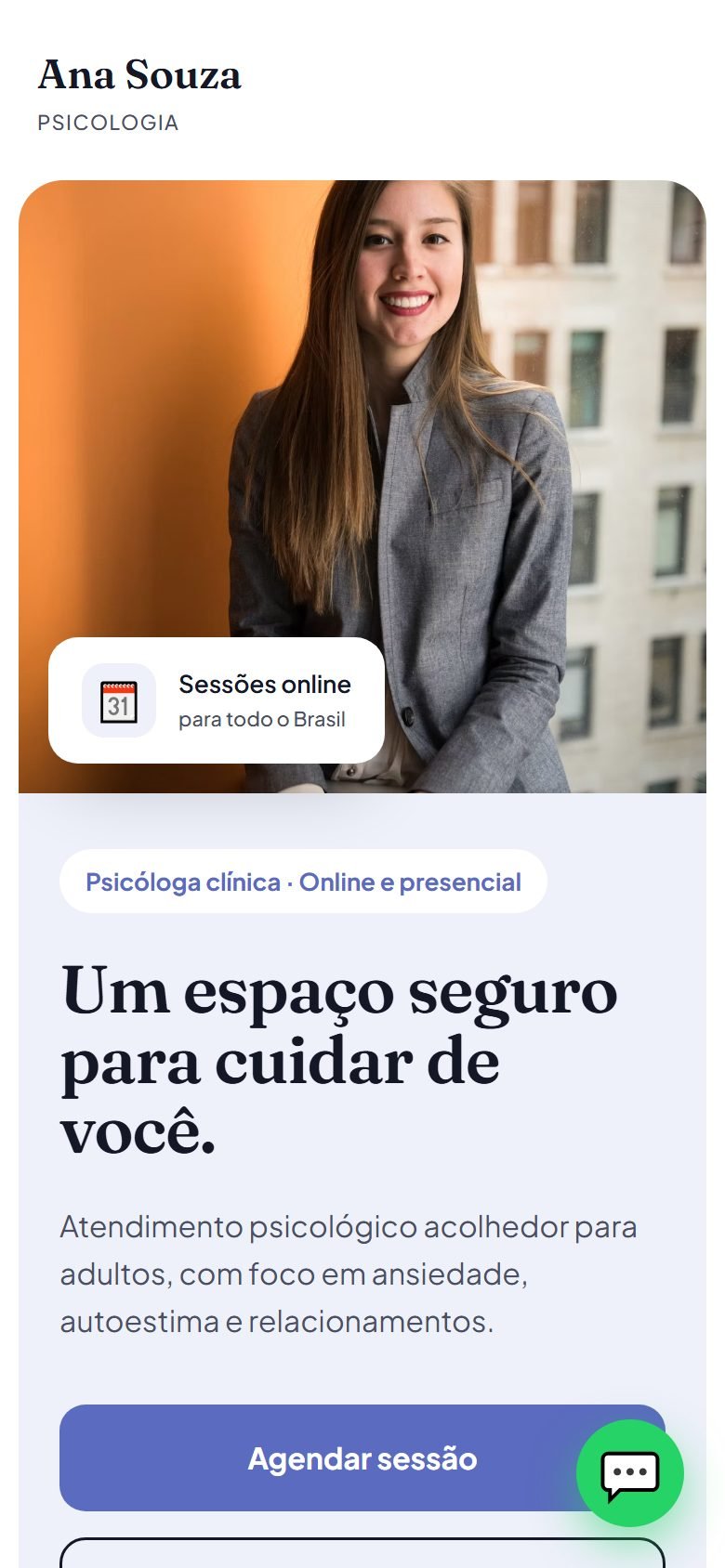 Exemplo de site profissional no celular